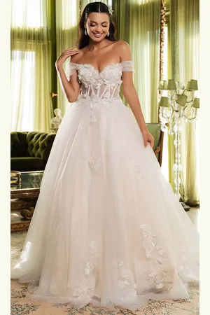 May Queen LK244 - Off-Shoulder 3D Flower Embellished Ballgown