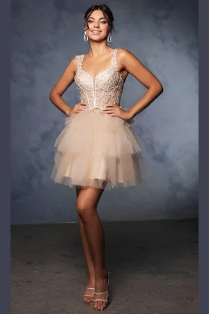 May Queen MQ2116 - Ruffle V-Neck Cocktail Dress