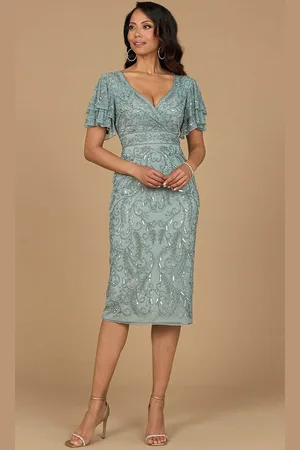 Lara Dresses 28973 - Intricate Beaded Surplice V-Neck Evening Dress