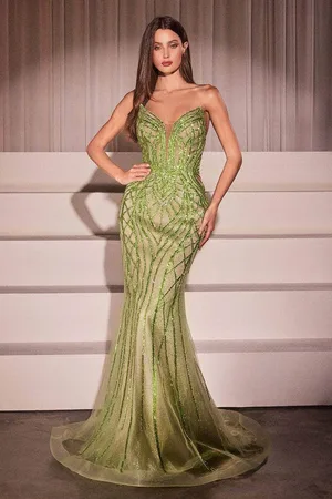 Ladivine CC6018 - Rhinestone Embellished Strapless Prom Gown