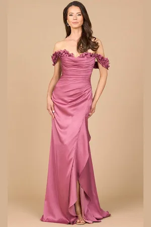 Lara Dresses 28916 - Ruched Ornate Draped Sleeve Evening Dress