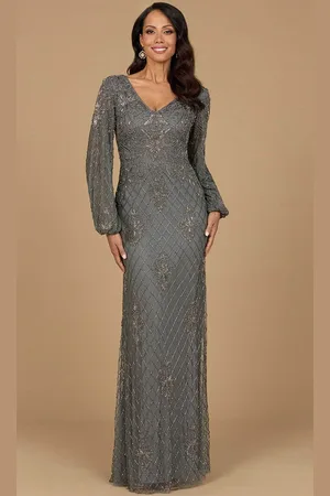 Lara Dresses 28955 - Beaded Lattice Deep V-Neck Formal Dress
