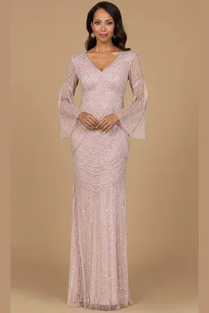 Lara Dresses 28954 - Geometric Beaded Bell Sleeve Formal Dress