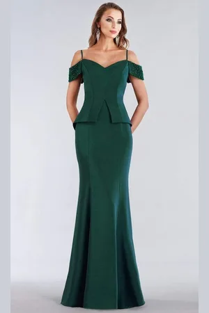 Gia Franco 12954 Jeweled Arm Drape Off Shoulder Trumpet Gown