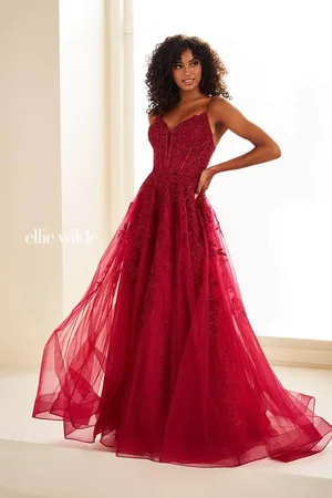 Ellie Wilde EW34036 - Lace Adorned Corset Back Prom Dress