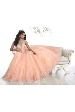 Quinceanera Collection 26866 Sparkly Illusion Lace Up Back Ballgown