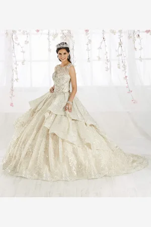 Quinceanera Collection 26910 Tiered Illusion Jewel Ballgown