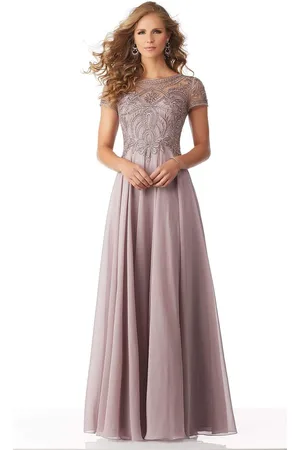 MGNY By Mori Lee 71824 Embellished Bateau Chiffon A-line Dress