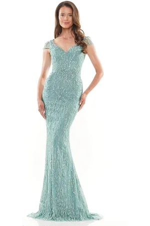 Rina Di Montella RD2978 - Beaded Sheer Cap Sleeve Formal Gown