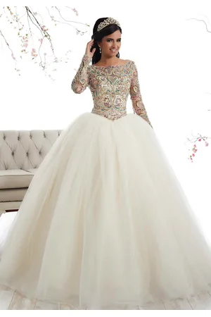 Quinceanera Collection 26875 Beaded Long Sleeves Ballgown