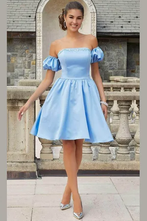 Damas 9612 - Detachable Sleeve Satin Cocktail Dress