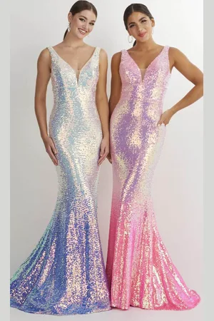 Studio 17 Prom 12885 - V-Neck Ombre Sequin Prom Gown