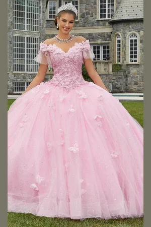 Vizcaya by Mori Lee 89404 - Butterfly Appliqued Off Shoulder Ballgown