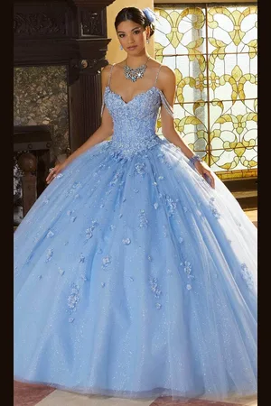 Mori Lee 60155 - Thin Strapped Floral Appliqued Ballgown