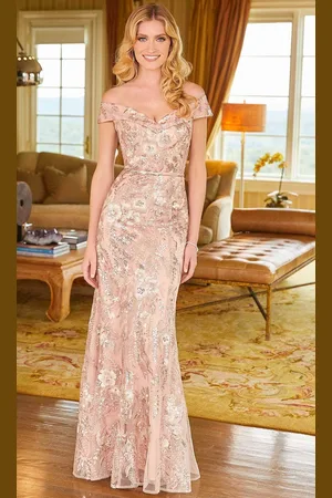 Mori Lee 72506 - Off-Shoulder Floral Embroidered Long Dress
