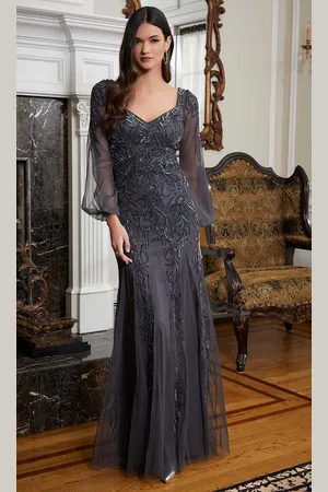 MGNY By Mori Lee 72820 - Bishop Sleeve Beaded Evening Gown