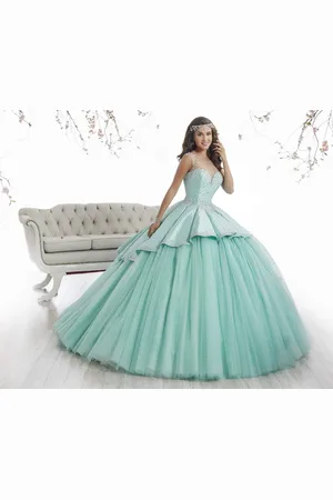 Quinceanera Collection 26873 Illusion Jewel Pleated Ballgown