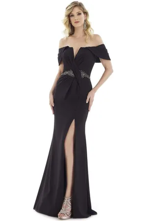 Gia Franco 12915 Pleated Off-Shoulder Gown with Slit