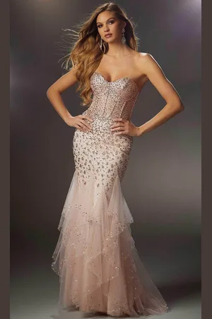 Mori Lee 48027 - Strapless Beaded Prom Dress