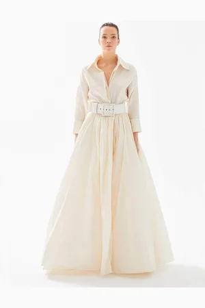 TARIK EDIZ 98099 Long Sleeve Collared A-Line Dress