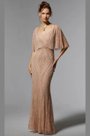 MGNY By Mori Lee 72932 - Beaded Flutter Sleeve Evening Dress