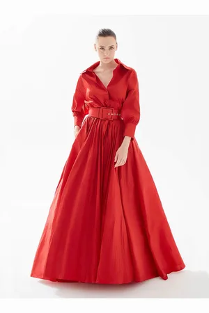 TARIK EDIZ 98099 Long Sleeve Collared A-Line Dress
