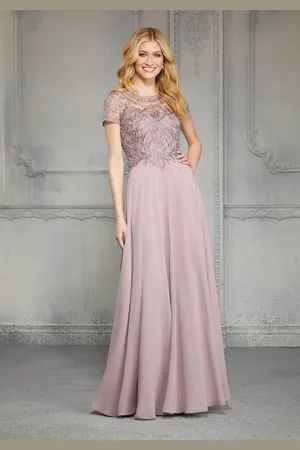 MGNY By Mori Lee 71824 Embellished Bateau Chiffon A-line Dress