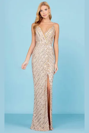 Scala Stockholm 60258 Striped Sequin V-Neck Gown