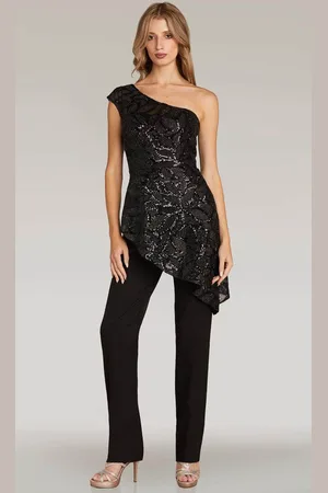 Feriani Couture 18349 - Asymmetric Neck Embellished Pantsuit