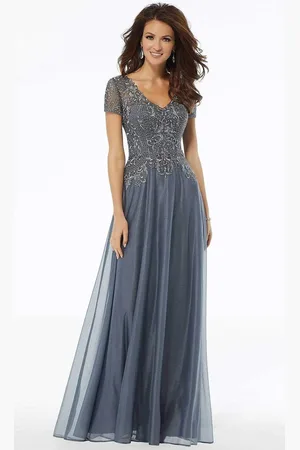 MGNY By Mori Lee 72116 Bead Embroidered Deep V-neck A-line Dress
