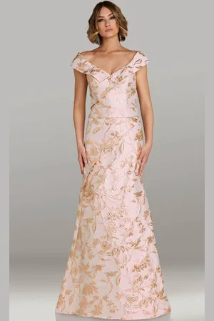 Gia Franco 12431 - Deep V-Neck Jacquard Evening Gown