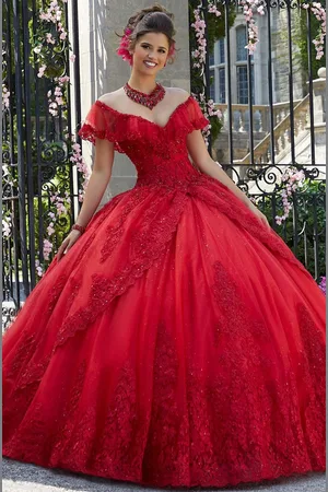 Vizcaya by Mori Lee 34025 Beaded Lace Off-Shoulder Tulle Ballgown