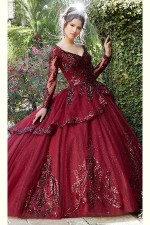 Mori Lee 60128 - Sequined Sheer Long Sleeve Ballgown