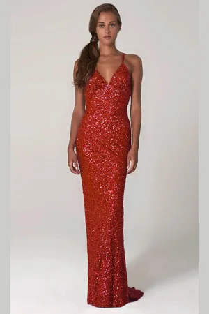 Scala Stockholm 47551 Full Sequins Open Back Fitted Evening Gown