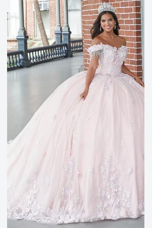 Quinceanera Collection 26051 - Fringe Off Shoulder Glittered Ballgown