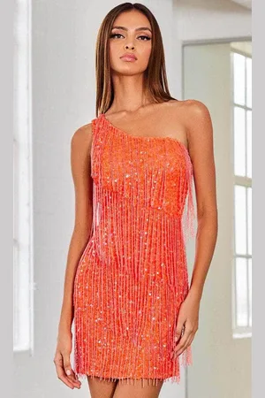 Scala Stockholm 60307 - One-Shoulder Sleeve Sequin Cocktail Dress