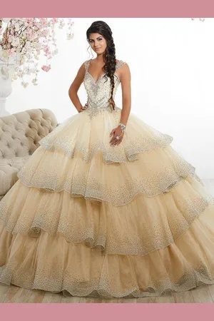 Quinceanera Collection 26880 Beaded Sweetheart Tiered Ballgown