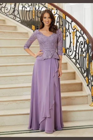 MGNY By Mori Lee 72720 - Laced Quarter Sleeve Evening Gown