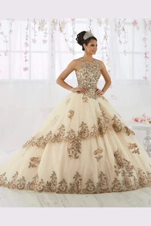 Quinceanera Collection 26912 Beaded Lace Embellished Tulle Ballgown