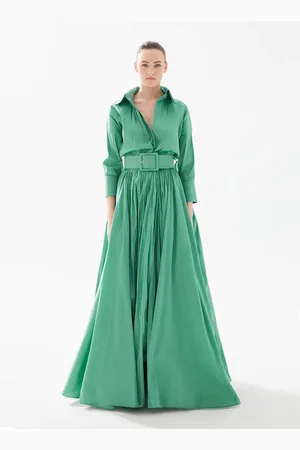 TARIK EDIZ 98099 Long Sleeve Collared A-Line Dress
