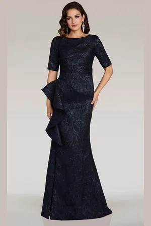Feriani Couture 18355 - Bateau Cascading Ruffle Evening Gown