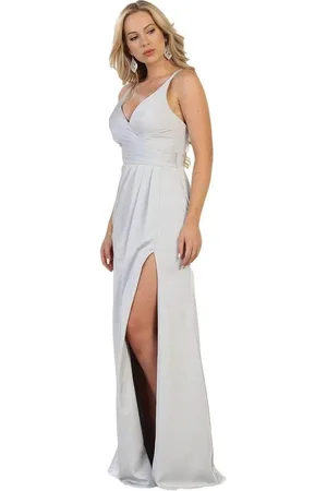 May Queen MQ1469 Sleeveless Pleated High Front Slit A-Line Dress