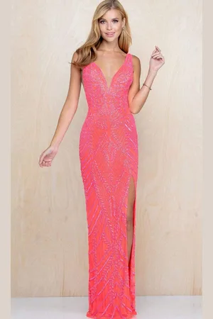 Scala Stockholm 60222 Sequined Deep V Neck Sheath Dress