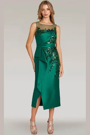 Feriani Couture 18337 - Illusion Scoop Tea-Length Evening Dress