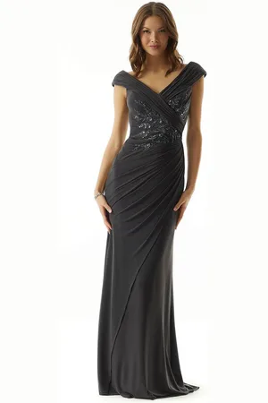 MGNY By Mori Lee 73012 - Ruched Beaded Evening Dress