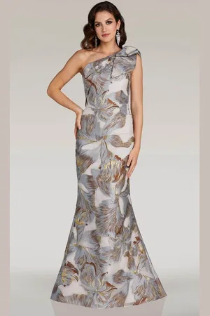 Feriani Couture 18359 - Floral Print One Shoulder Evening Gown