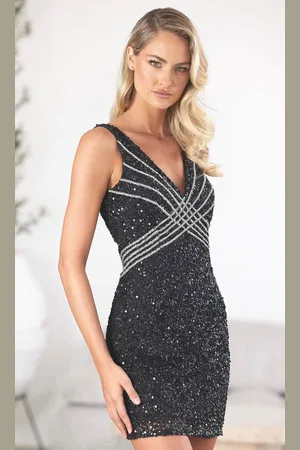 Scala Stockholm 60524 - Bow Shoulder Sequin Cocktail Dress