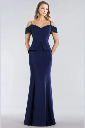 Gia Franco 12954 Jeweled Arm Drape Off Shoulder Trumpet Gown