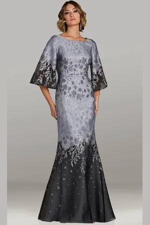 Feriani Couture 18441 - Embroidered Bell Sleeve Evening Gown