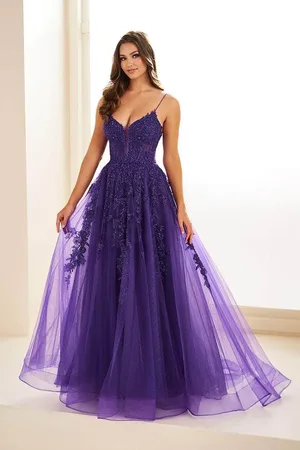 Ellie Wilde EW34036 - Lace Adorned Corset Back Prom Dress